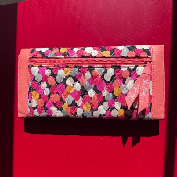 NWoT Vera Bradley Trifold Wallet, Pixie Confetti with Coral/Pink Trim - Picture 3 of 7